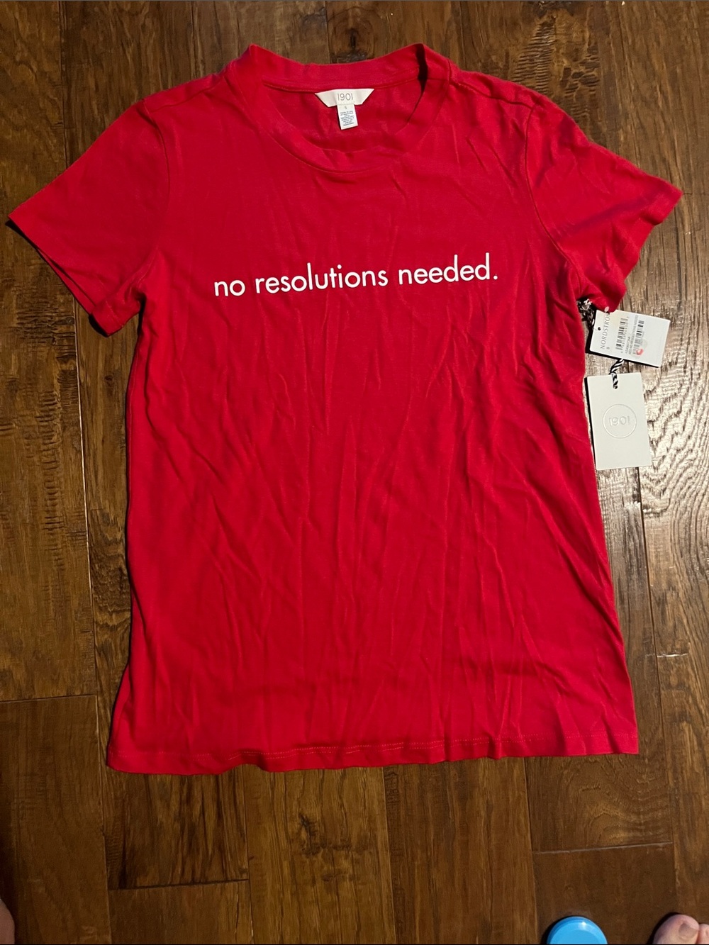 Small 1901 Red Short-Sleeve Graphic Tee - "no resolutions needed."